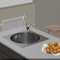 Stainless Steel Kitchen Sink On White Countertop With Faucet And Oranges In Modern Kitchen