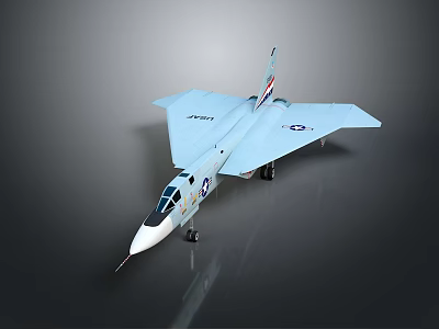 Light Blue USAF Model Airplane with Delta Wing Landing Gear and Shiny Exterior 3d model