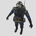 Game Movie Character in Blue Uniform with Gas Mask Yellow Utility Belt and Protective Gear