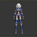 3D Rendered Female Warrior With Blue And Gold Armor And White Hair