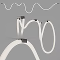 Contemporary Curved Chandelier Design With White Linear Shades And Black Accents For Interior