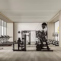 Bright Spacious Gym Interior With Treadmills Dumbbells Weight Machines Fitness Poster And Wooden Walls