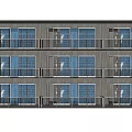 White Metal Grid Design Balcony Railings On Multi story Building With Gray Wall