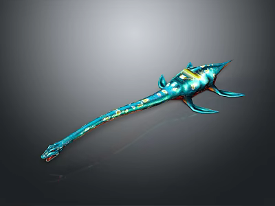 Blue Dragon Themed Decorative Artifact With Golden Accents And Long Handle 3d model
