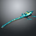 Blue Dragon Themed Decorative Artifact With Golden Accents And Long Handle