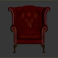 Red Leather Tufted Armchair With Scroll Arms Wooden Legs And Nailhead Trim