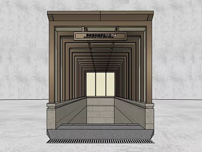 Covered Walkway With Wooden Frame Ceiling Signboard And End Windows 3d model