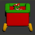 Doll Sleigh with Red Body Green Seat White Balls and Red Star Patterned Cushion