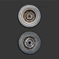 Two Old Car Tires with Rusty Rims and Visible Tread Patterns 3d model