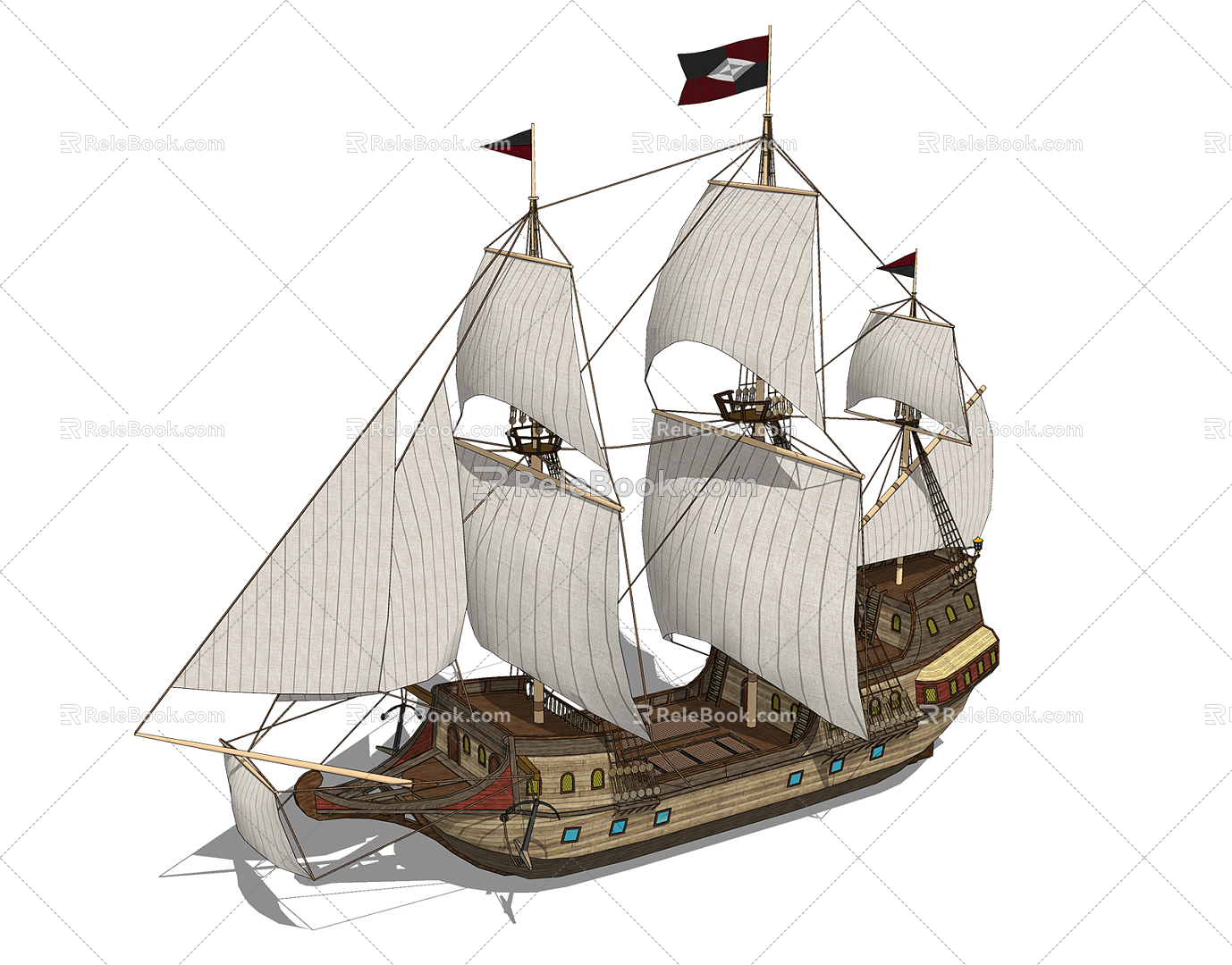 Modern sailing pirate ship hovercraft 3d model