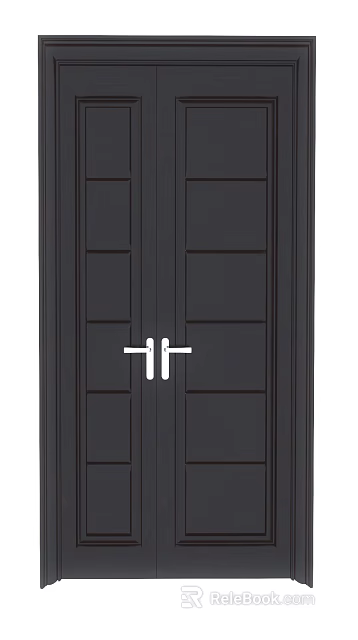 Black Paneled Double Doors With White Handles Modern Home Interior Design 3d model