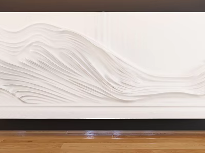 White Wavy Wall Decor With Layered Folded Texture on Dark Wall Background and Wooden Floor 3d model