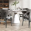 Modern Dining Table Set With Round White Table Upholstered Chairs And Wine Cabinets 3d model