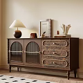 Elegant Retro Wooden Sideboard Cabinet With Arched Glass Doors And Patterned Drawers For Home Storage