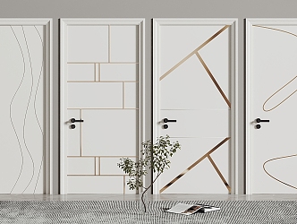 Single door wooden door bedroom door combination 3d model