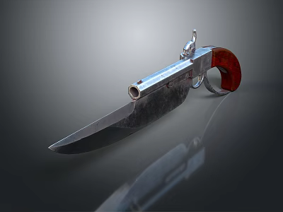 Vintage Pistol Style Combination Weapon With Metal Structure Red Grip And Blade Design 3d model