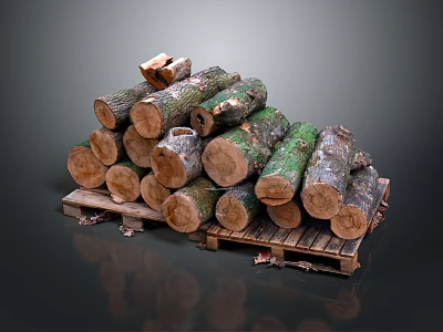 Fresh Natural Wood Logs Stacked On Wooden Pallet For Construction Materials 3d model