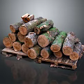 Fresh Natural Wood Logs Stacked On Wooden Pallet For Construction Materials