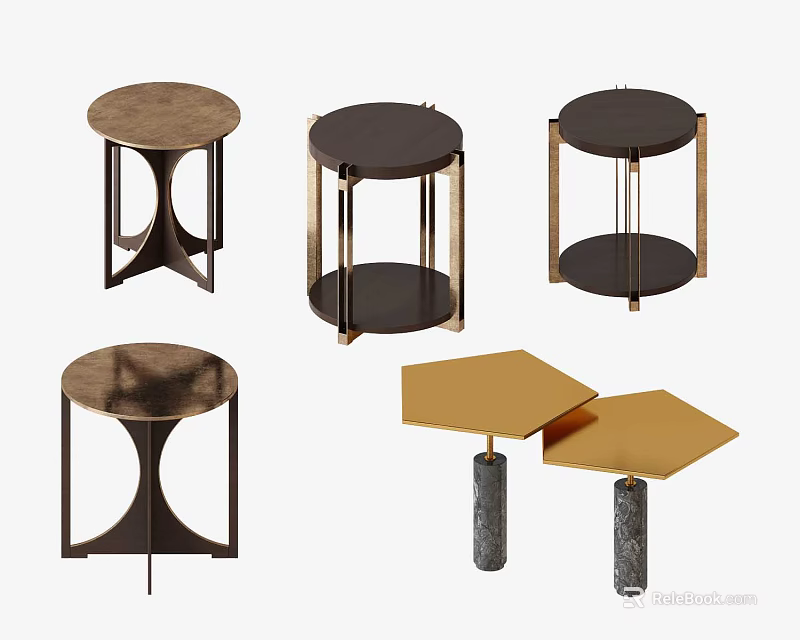 Elegant Modern Coffee Tables With Round Hexagonal Shapes Metal Frames And Stylish Bases 3d model