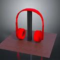 Red Over Ear Computer Headphones With Comfortable Design On Brown Platform 3d model