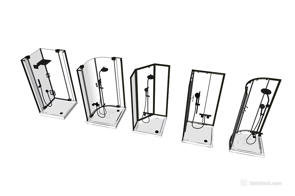 Modern Shower Sauna Enclosures With Transparent Glass And Various Design Shapes 3d model 