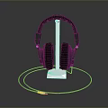 Modern Over Ear Computer Headphones On Stylish Stand With Connected Cable 3d model