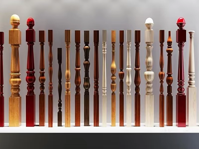 Wooden Balusters With Various Designs And Different Colors For Interior Decoration 3d model