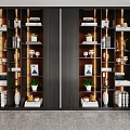 Modern Wooden Bookcase With LED Lighting Layered Shelves Decorative Items Green Plants And Books