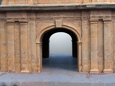 Ancient Stone Entrance Gate Featuring Classical Arch Design and Pillars 3d model