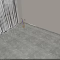 Golden Metal Mesh Umbrella Stand in Indoor Corner with Two Umbrellas and Wooden Handles