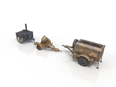 Vintage Military Tank With Mechanical Trailers And Rustic Equipment Attachments 3d model Vintage Military Tank With Mechanical Trailers And Rustic Equipment Attachments 3d model
