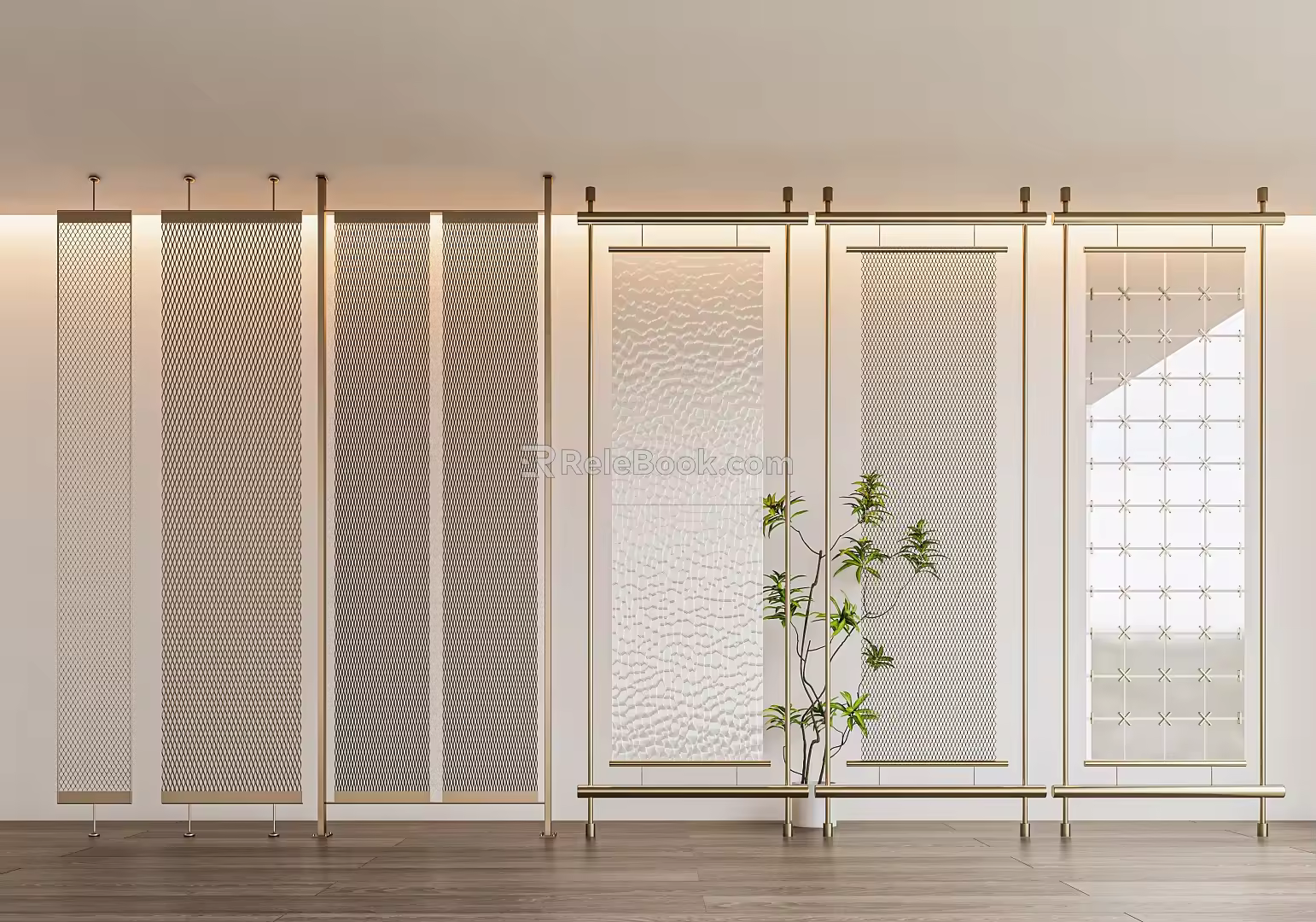 Water ripple glass partition metal mesh grille partition crystal glass art partition metal partition glass partition screen 3d model