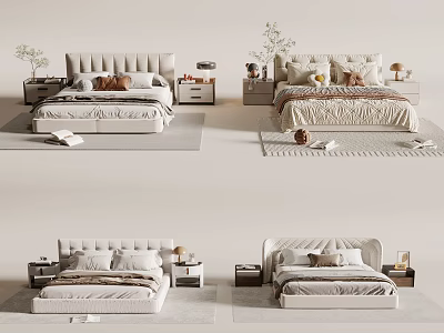 Modern Double Bed With Upholstered Headboard Nightstands Table Lamps And Decorative Pillows 3d model