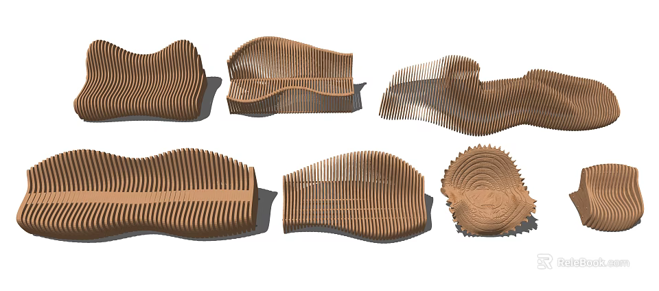 Modern Outdoor Chairs With Curved Wooden Slats And Ergonomic Design For Garden Spaces 3d model 