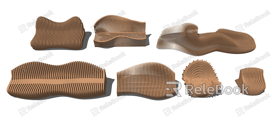 Modern outdoor chair shaped wave wooden leisure seat model