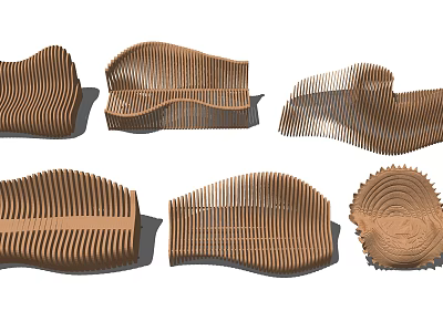 Modern Outdoor Chairs With Curved Wooden Slats And Ergonomic Design For Garden Spaces 3d model