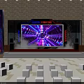 Futuristic Stage Setup With Large LED Screen Colorful Lighting And Cosmic Background