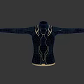 Women's Black Tight Top With Golden Lines Design And High Neck Long Sleeves