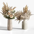 Two Vases With Fresh Flowers And Dried Plants