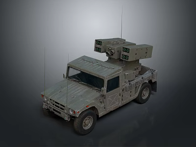 Tactical Military Hummer Vehicle With Roof Mounted Communication Equipment And Antennas 3d model