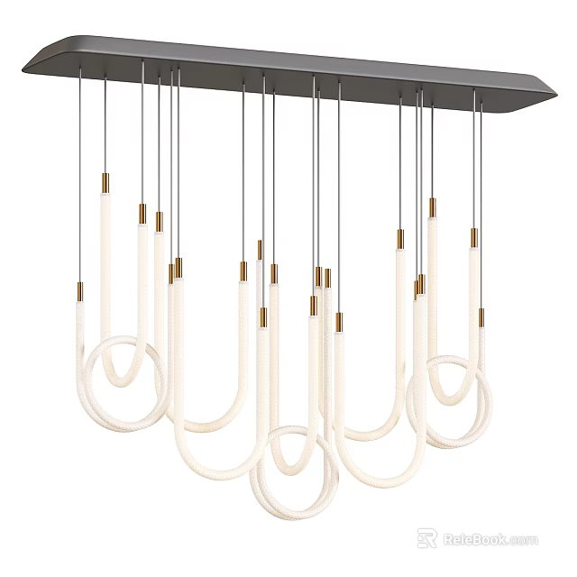 Modern Pendant Light Design With Multiple White Circular Tubes And Gold Accents 3d model 