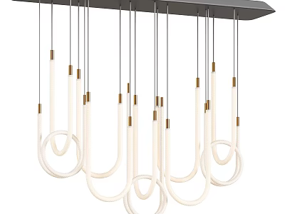 Modern Pendant Light Design With Multiple White Circular Tubes And Gold Accents 3d model