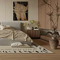 Minimalist Bedroom Interior Design With Beige Bedding Wooden Nightstand And Accent Chair