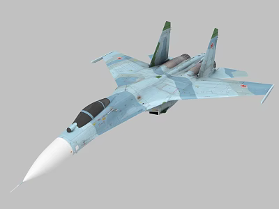 Modern Light Blue Camouflage Fighter Jet With Twin Vertical Tails And Black Cockpit 3d model