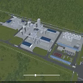 Aerial View Of Industrial Plant Featuring Green Surroundings Multiple Buildings And Towers