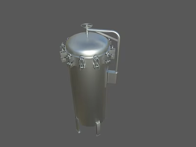 Stainless Steel Cylindrical Industrial Vessel With Top Lid Bolted Connections And Support Legs 3d model