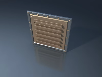 Sturdy Metal Frame Swing Door With Brown Louvered Panel Design 3d model