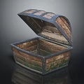 Vintage Wooden Storage Chest With Open Lid And Metal Trim Distressed Green Finish