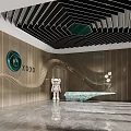 Elegant Modern Reception Desk With Geometric Ceiling Wave Wall And Marble Floor 3d model