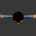 Cartoon Character Wearing Black Hat Blue White Striped Shirt Black Pants With Arms Outstretched